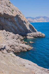 海滨夏日风景。苏达克海滩。乌克兰黑海