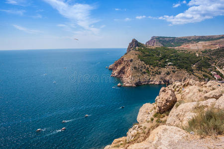 海滨夏日风景。苏达克海滩。乌克兰黑海