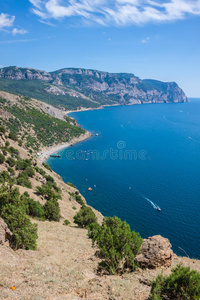 海滨夏日风景。苏达克海滩。乌克兰黑海