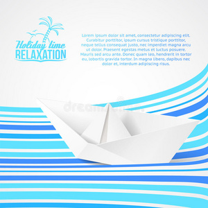 蓝色波浪上的纸船。