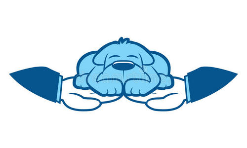 抱着一只蓝狗照片