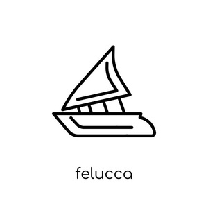 费鲁卡图标。时尚现代平面线性矢量 felucca 图标在白色背景上从细线航海收藏, 可编辑的轮廓笔划向量例证