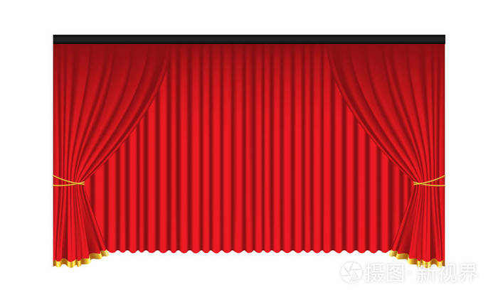 红色的豪华窗帘及窗帘布料白色背景上