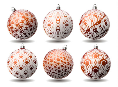 带有几何装饰品的圣诞球。现代设计。向量