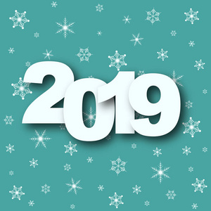 2019年新年快乐。向量例证。带数字和雪花的节日贺卡