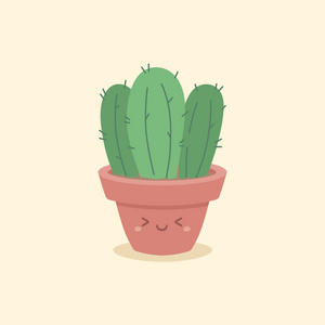 卡通锅可爱仙人掌汁在微笑甜姐儿锅卡通矢量照片