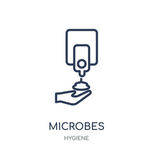 微生物图标。微生物线性符号设计从卫生收藏。简单的大纲元素向量例证在白色背景