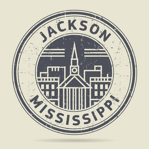 Grunge 橡皮戳或带有文本杰克逊，密西西比州的标签