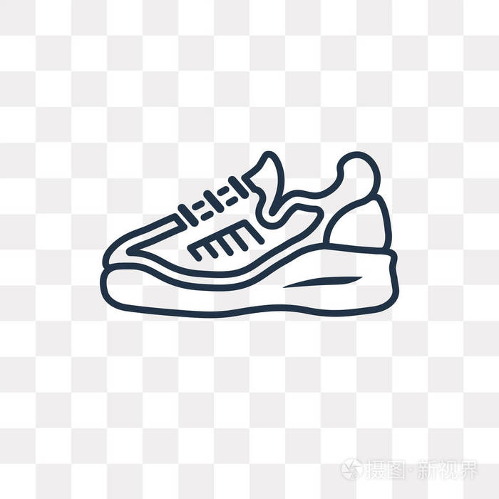 在透明背景下隔离的运动鞋矢量轮廓图标, 高质量的线性运动鞋透明度