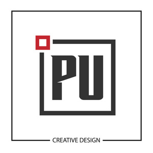 初始字母 pu 徽标模板设计向量插图