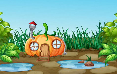 迷住被迷住的南瓜房子在自然例证照片