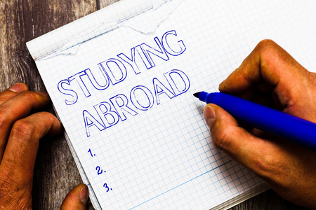 手写文字书写出国留学。国外旅游中的概念意义学习外家