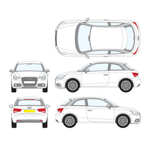 奥迪轿车数字矢量插图集的汽车阿尔法罗密欧, 侧面, 正面和顶部视图