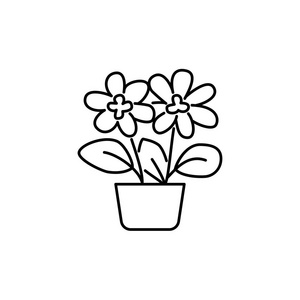 黑白向量花期植物的例证与花, 叶子在锅.装饰家居用品在容器.