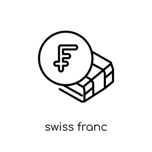 时尚现代平线性向量瑞士法郎图标在白色背景从细线电子商务汇集, 概述