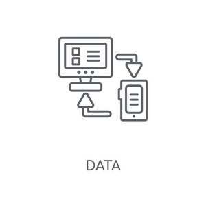数据线性图标。数据概念笔画符号设计。薄的图形元素向量例证, 在白色背景上的轮廓样式, eps 10