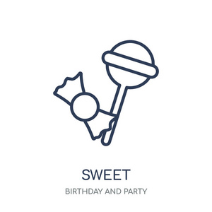 甜蜜的图标。甜蜜的线性符号设计从生日和派对收藏。简单的大纲元素向量例证在白色背景