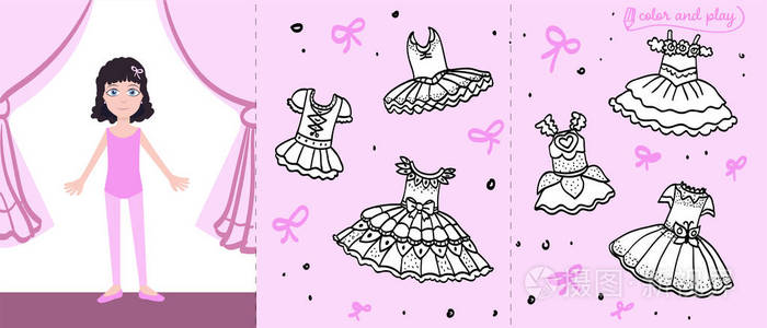 彩色纸娃娃在卡通风格与黑色插画-正版商用图片0tsblq-摄图新视界