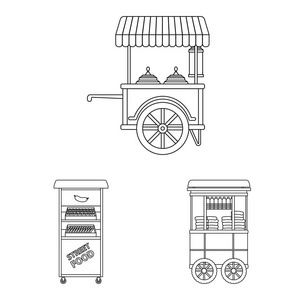 市场和外部符号的孤立对象。收集市场和食品矢量图标的股票