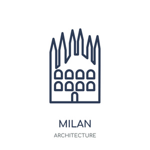 米兰图标。米兰线性符号设计从建筑收藏。简单的大纲元素向量例证在白色背景