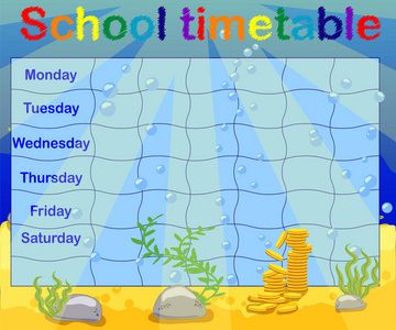 学校时间表与海洋主题, 表, 水下世界