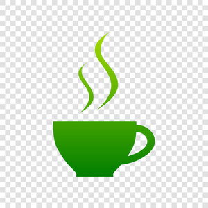 一杯咖啡的标志。矢量。在透明背景上的绿色渐变图标
