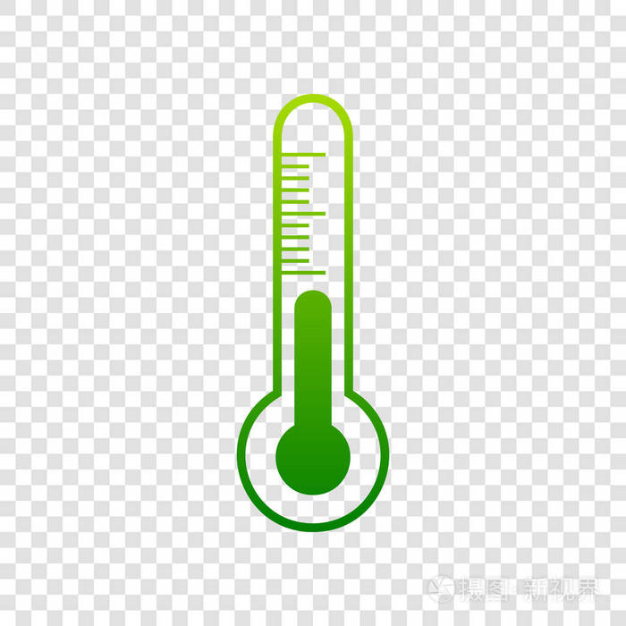 meteo 诊断技术温度计标.矢量.在透明背景上的绿色渐变图标