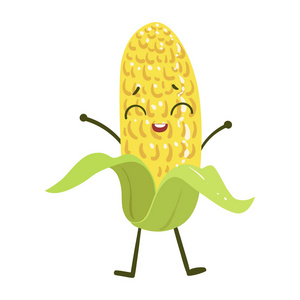 玉米可爱动漫人性化微笑卡通蔬菜食品字符表情符号矢量图照片