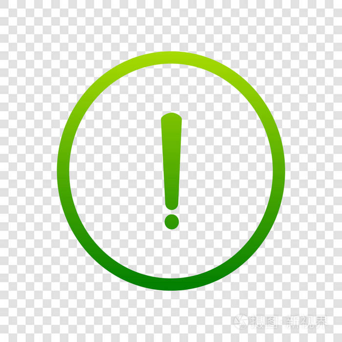 感叹号的标志.矢量.在透明背景上的绿色渐变图标