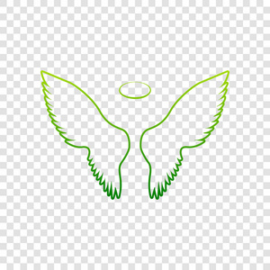 翅膀签署的插图。矢量。在透明背景上的绿色渐变图标