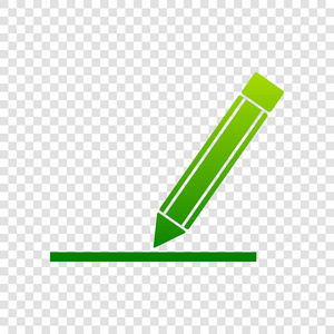 铅笔标志图。矢量。在透明背景上的绿色渐变图标