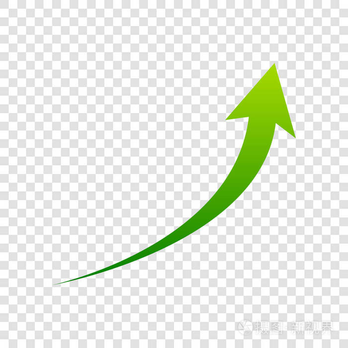 越来越多的箭头标志.矢量.在透明背景上的绿色渐变图标