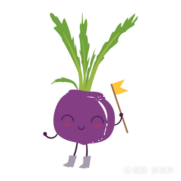 甜菜根可爱动漫人性化微笑卡通蔬菜食品字符表情符号矢量图