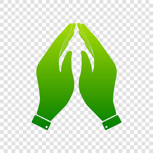手图标图。祷告的符号。矢量。在透明背景上的绿色渐变图标