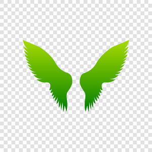 翅膀签署的插图。矢量。在透明背景上的绿色渐变图标