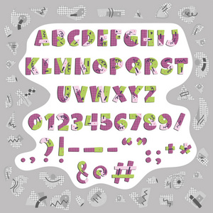 Papercut 矢量彩色字母表。可爱的几何字母