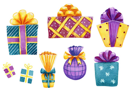 水彩礼品盒图片-水彩礼品盒素材-水彩礼品盒插画-摄图新视界