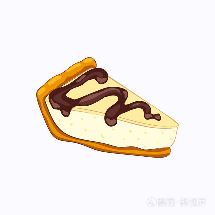 卡通风格香草芝士蛋糕与巧克力顶部矢量图标隔离在白色的背景