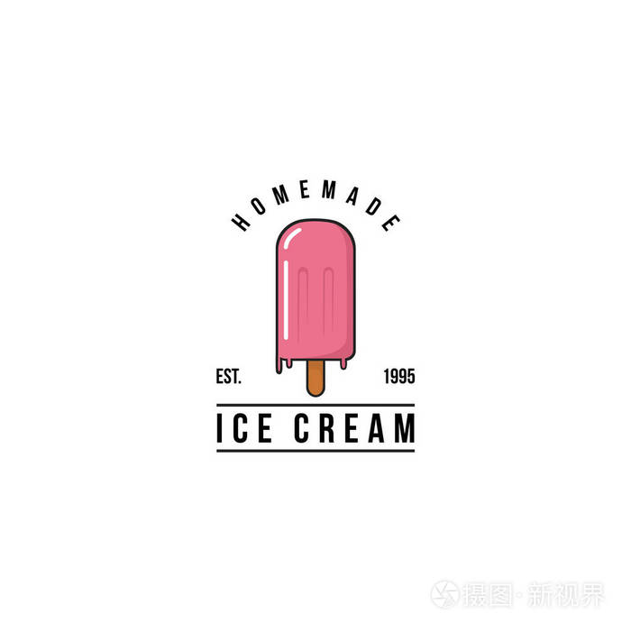 粉红色冰棒冰淇淋标志, 标志, 图标, 平面设计, 矢量设计, 模板