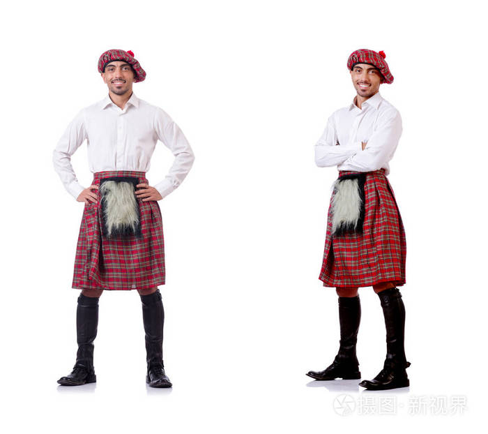有趣的苏格兰人,隔离在白色的概念