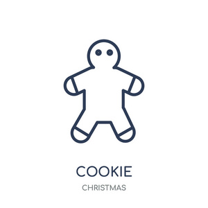 cookie 图标。曲奇线性符号设计从圣诞收藏。简单的大纲元素向量例证在白色背景