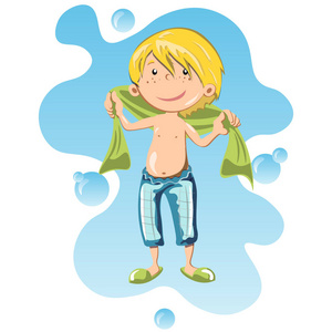 儿童浴巾快乐男孩裹着浴巾照片
