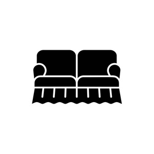 英国沙发的黑白向量例证。经典的爱吃。固定的长椅图标。现代家居和办公家具。白色背景上的独立对象
