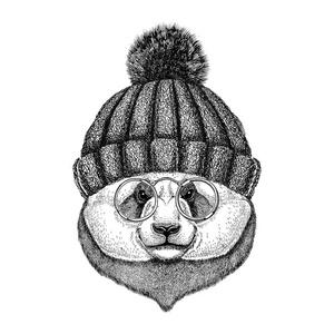 时髦可爱熊猫竹熊图像为纹身 标志 徽章，徽章设计