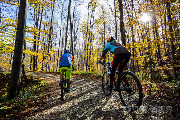 骑 mtb 内室赛道的夫妇.户外运动活动