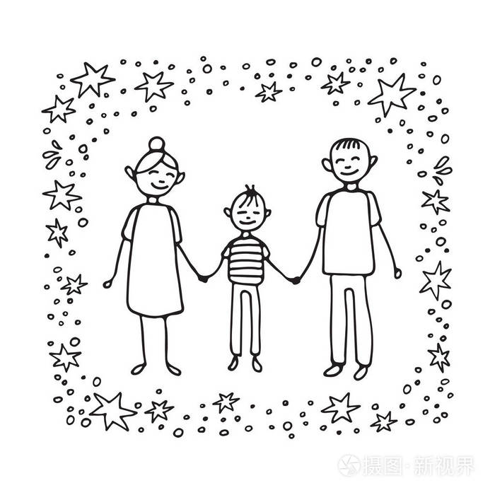 家庭支持符号.涂鸦风格.海报或小册子的设计元素