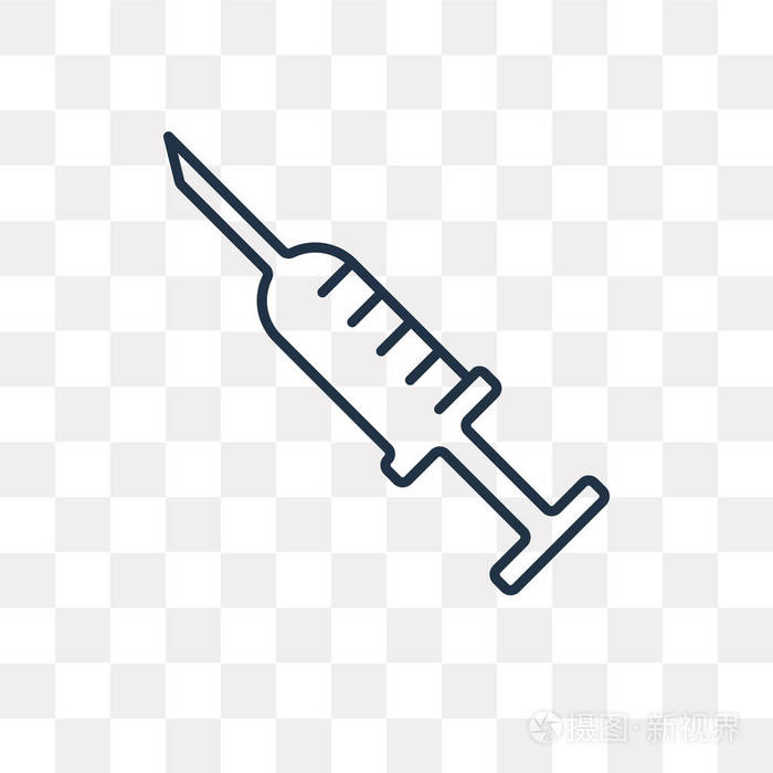 注射器矢量轮廓图标隔离在透明背景上 高质量的线性注射器透明度概念