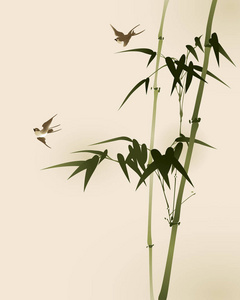 中式风格竹与燕子图片