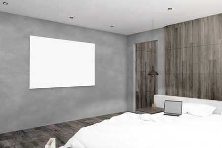 现代卧室内饰与空帆布。模拟, 3d 渲染