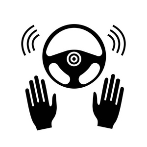 自主汽车, 具有完全自动化字形图标.无人驾驶汽车.把手从汽车上拿开.